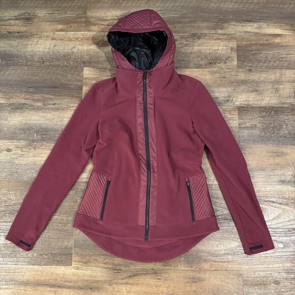 Athleta Power Peak Hooded Jacket Double-Zipper Berry Purple Red M Hiking Running - Picture 1 of 13